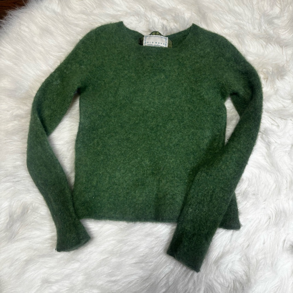 Old Navy Forest Green Crew Neck Sweater made of 100% Cashmere size Youth Medium